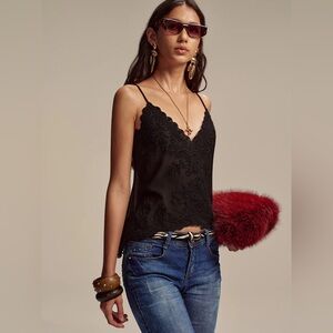 Commense Semi-Sheer Embroidered Floral Chiffon Cami Top L CC9-53